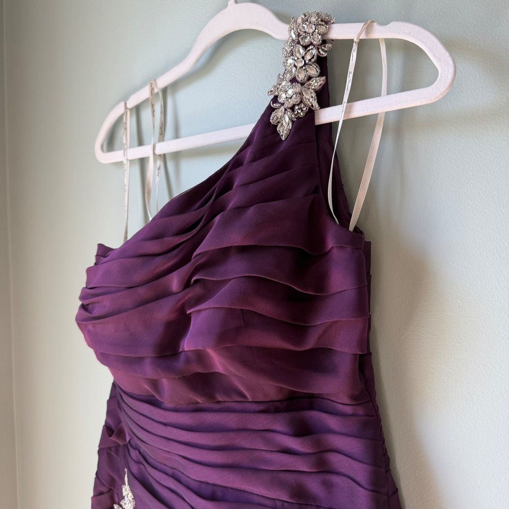 Jade Couture Dress Mother of the Bride Groom Ruched One Shoulder Purple Size 6 - Picture 7 of 16